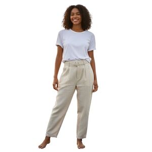 Sundance Womens Pants Size 8 Linen Cotton Green Pleated High Rise Straight Leg